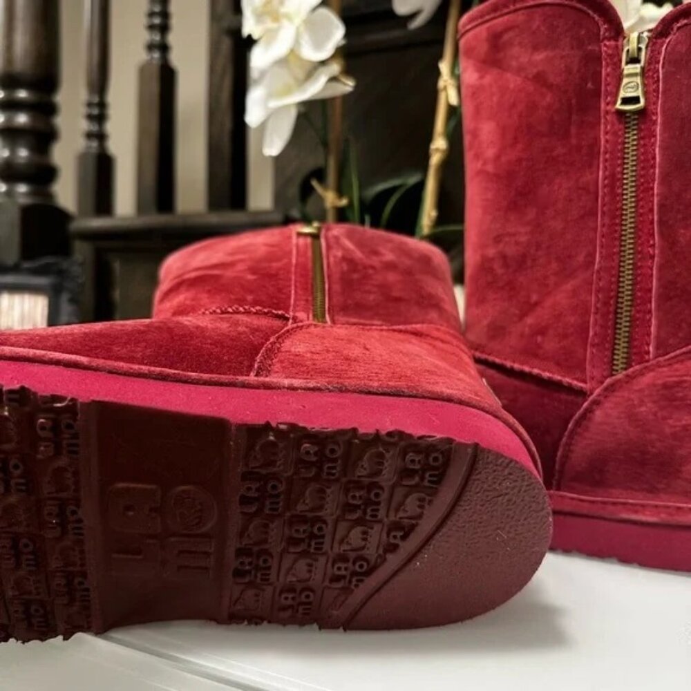 Lamo Luna Boots Women's Red Burgundy Mid Calf Faux Fur - Picture 9 of 12